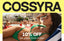 Woman in green bikini lying on a beach with 'Cossyra' branding and promotional text.